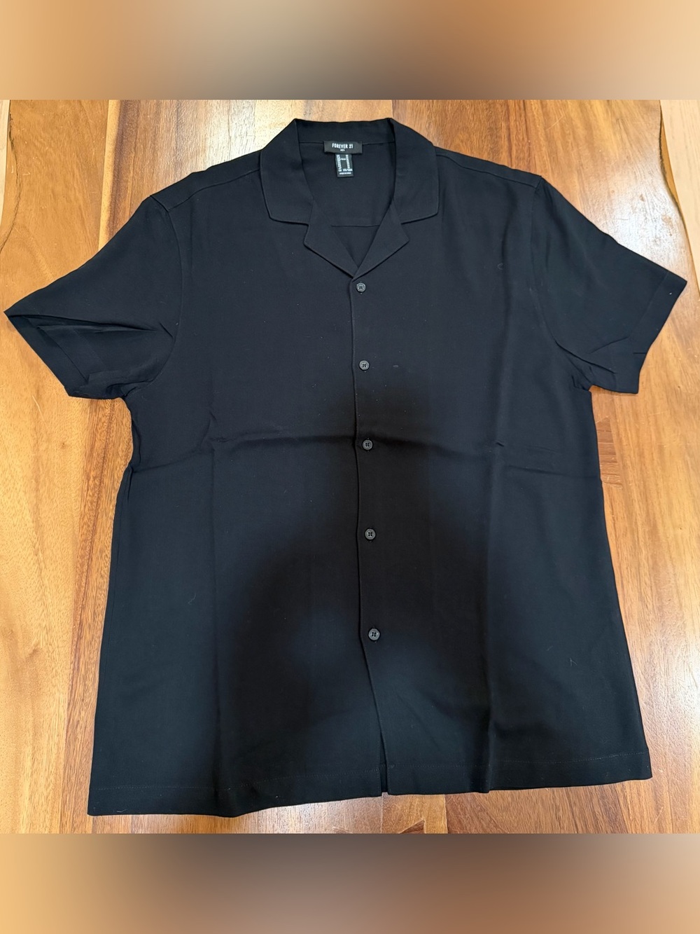 Forever 21 Black Camp Collar Silk Shirt